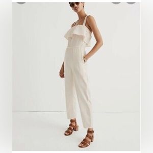 Madewell Apron Ruffle Jumpsuit Creme Peach / Ivory Women's Large